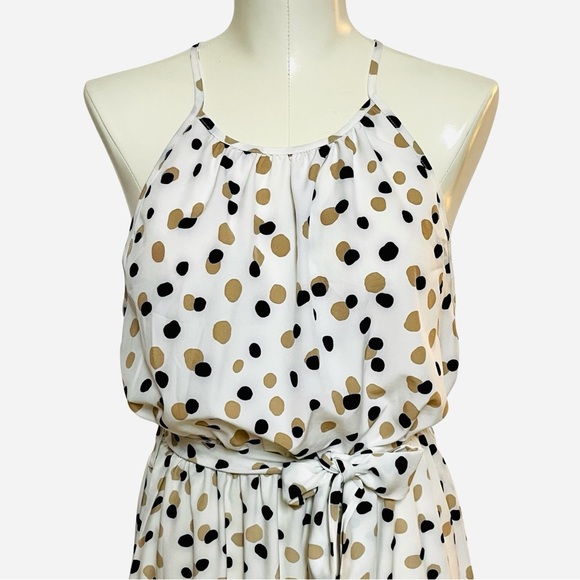 Ivory polka dot sleeveless racerback tiered ruffle hem maxi dress NWT size S - Picture 5 of 8